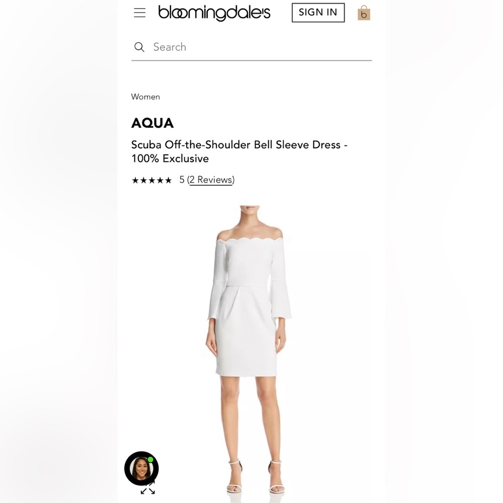 Bloomingdale’s White Scuba Off-the-Shoulder Bell Sleeve Dress